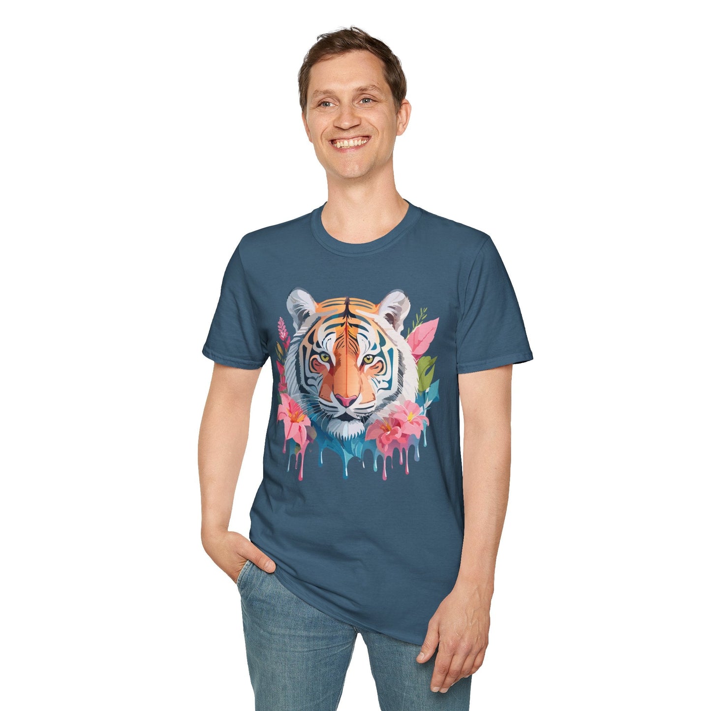 Tiger Print Unisex Softstyle T Shirt Short Sleeve Gildan 64000 Tee