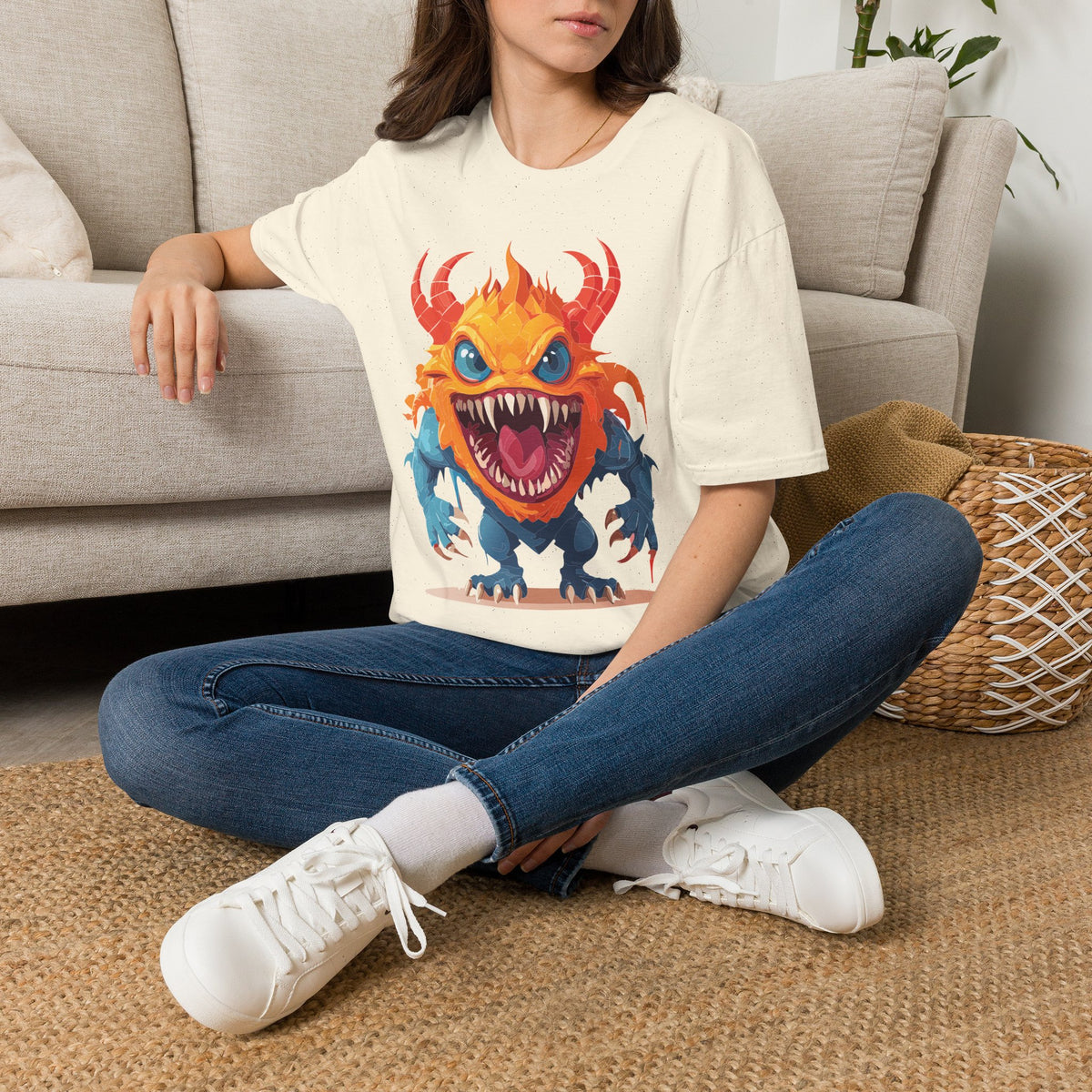 Monster T-Shirt — Colorful Fierce Creature Cartoon Graphic Tee Unisex 100 Cotton Gildan T-Shirt