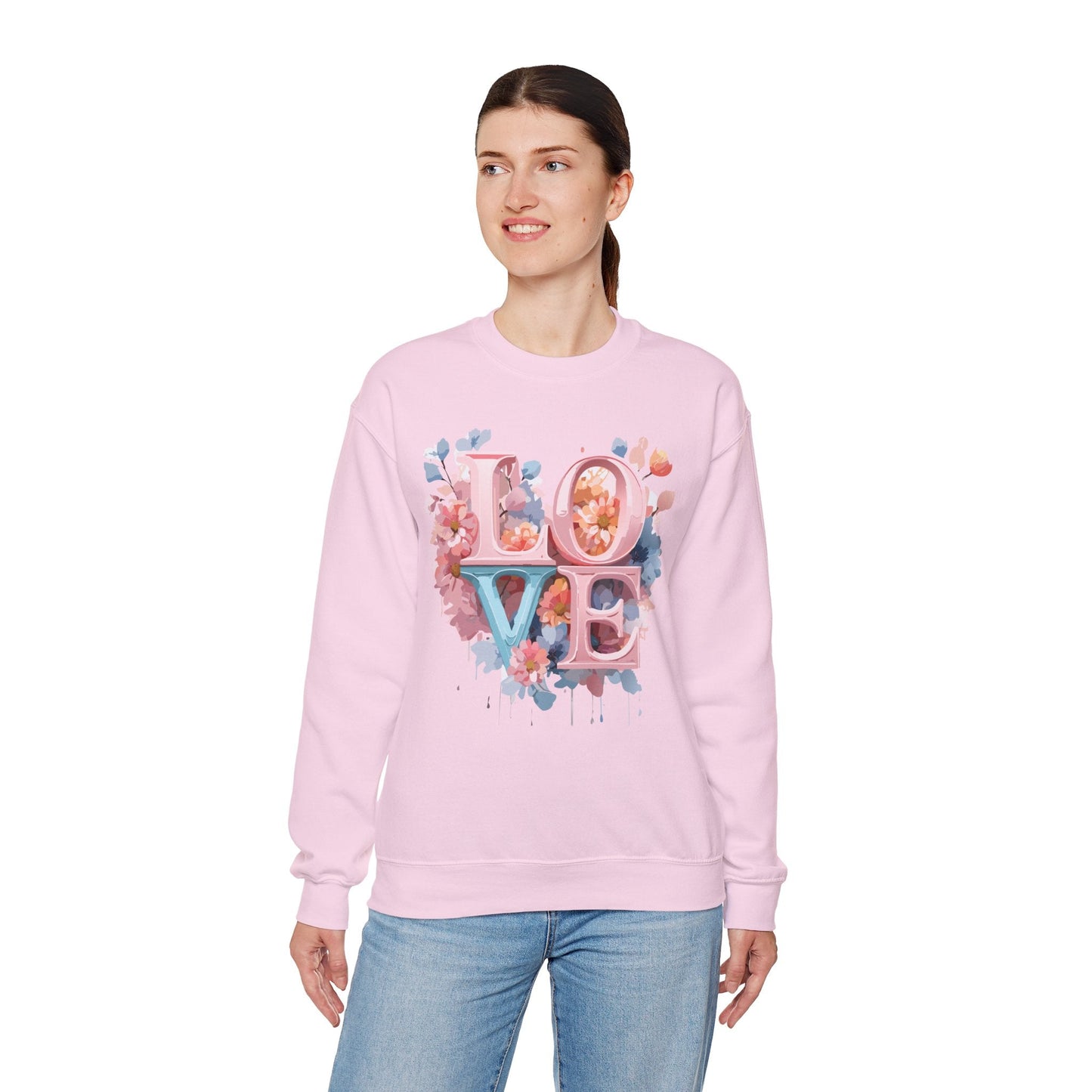 Floral Love Sweatshirt Valentines Day Unisex Heavy Blend Crewneck Gildan 18000 Cotton Polyester