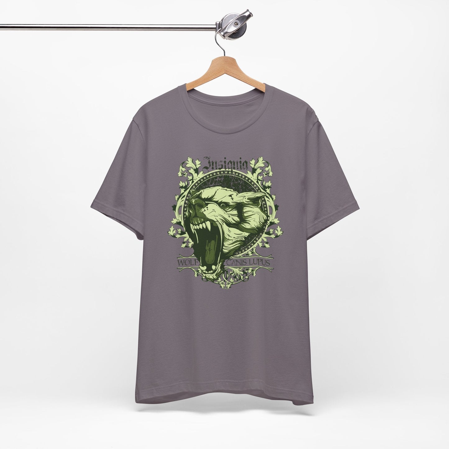 Howling Wolf Skull Tee Gothic Vintage Crest, Green Graphic Shirt Art-54