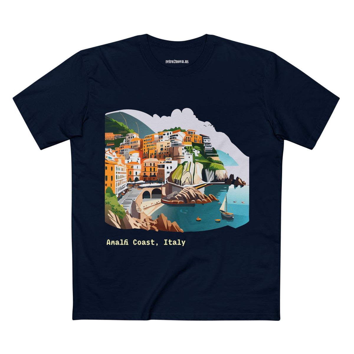 Amalfi Coast Italy Illustration T-Shirt | Coastal Village Seaside Tee