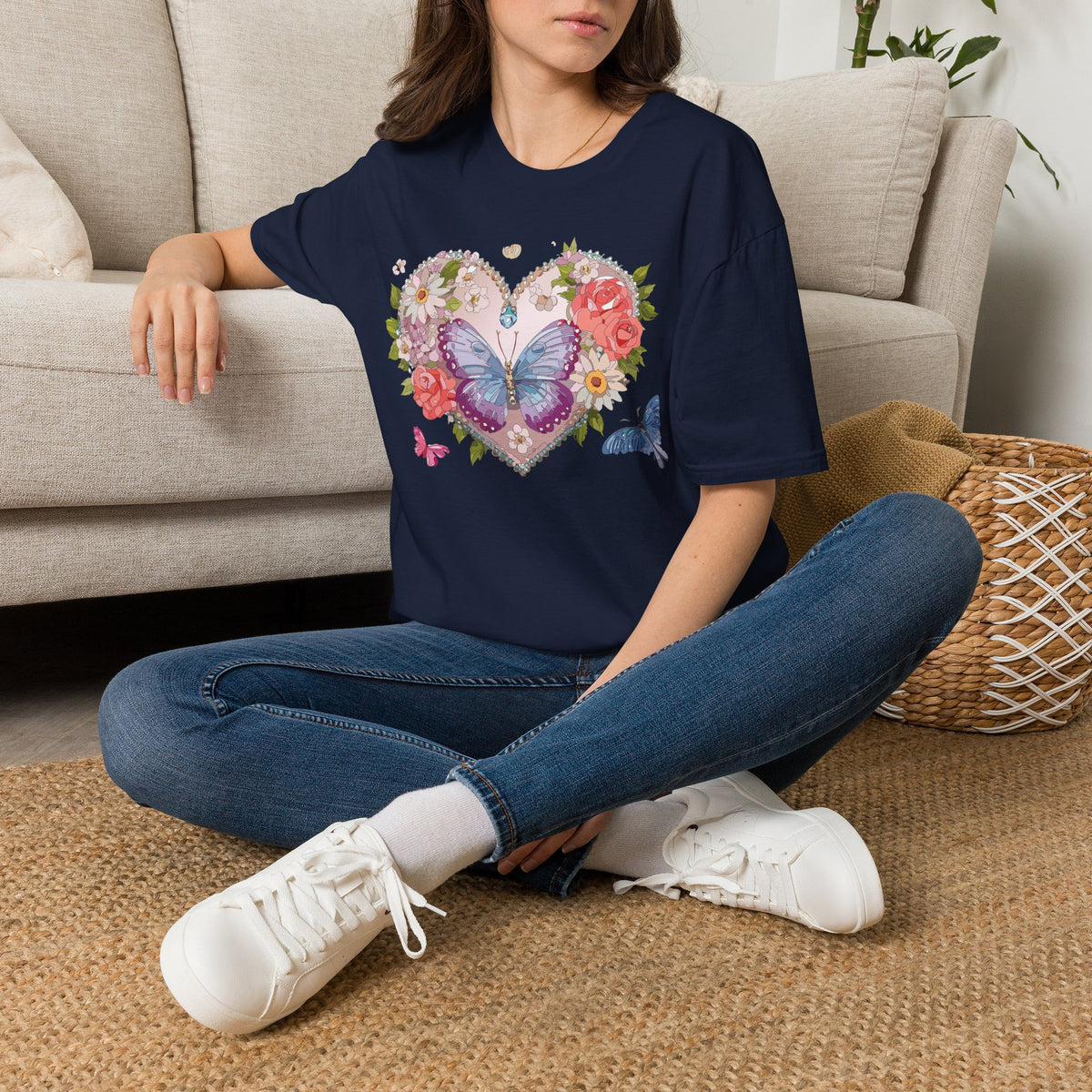 Floral Butterfly Heart Graphic Tee Unisex 100 Cotton Gildan T-Shirt