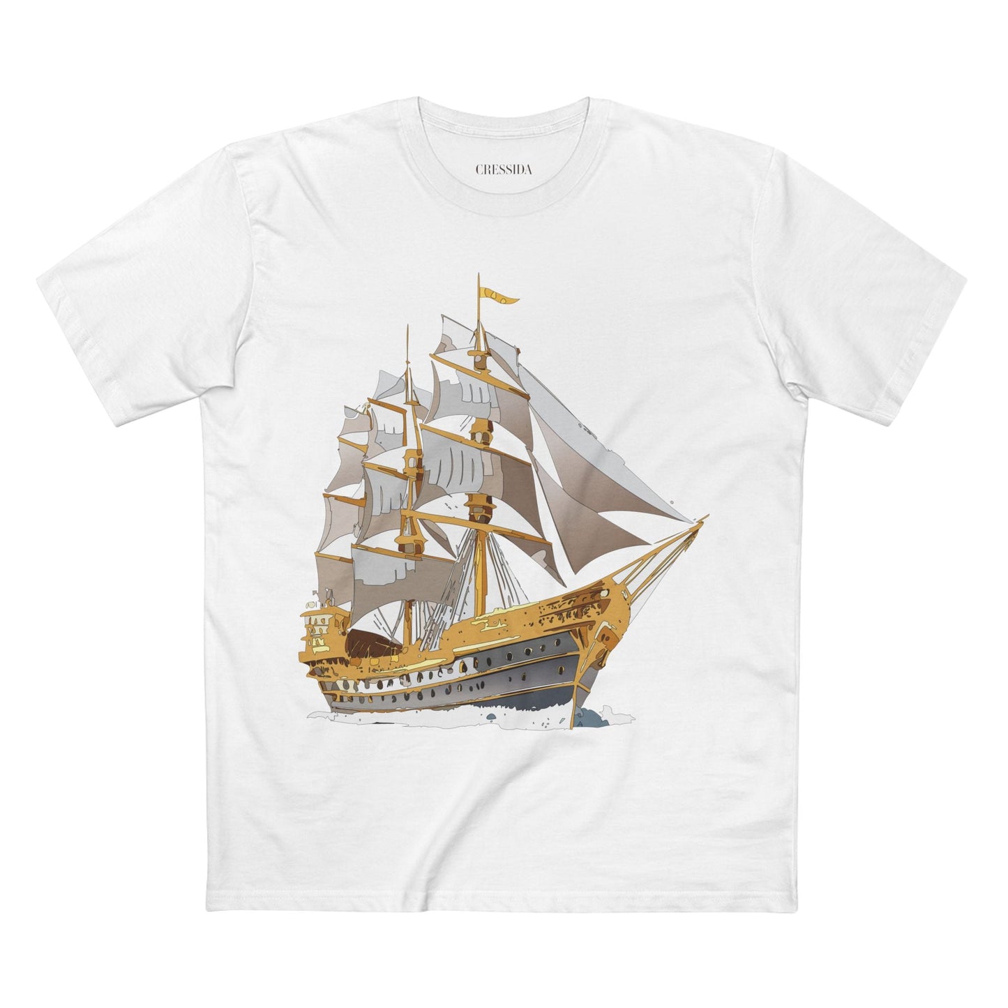Ship Graphic Unisex 100 Cotton T-Shirt with Gold Frigate Art Design 19