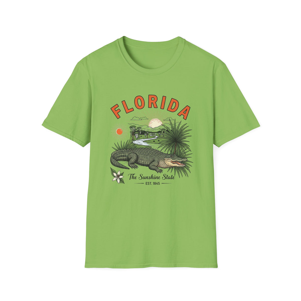 Florida Alligator Graphic T-Shirt — The Sunshine State Vintage Design Travel Tourist Graphic Design Unisex 100 Cotton Gildan T-Shirt