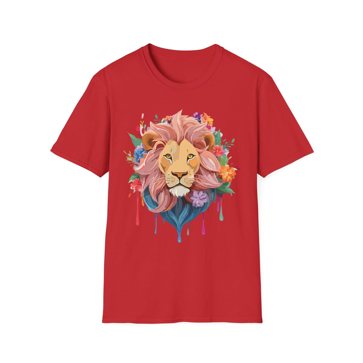 Floral Watercolor Lion T-Shirt | Colorful Mane Illustration