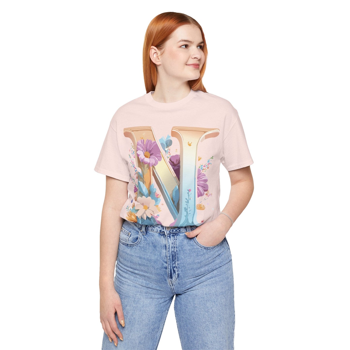 Letter N Shirt Graphic Tee Unisex Jersey Short Sleeve Vintage Style Adelpha Art Design