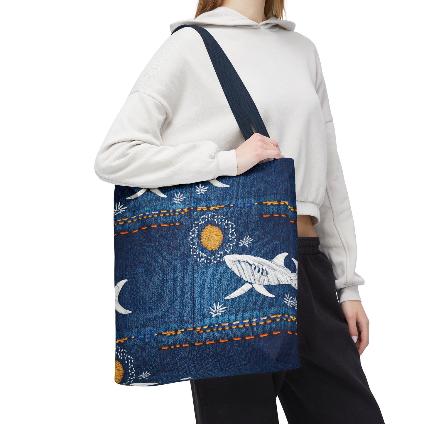 Denim Fabric Imitation Print Unisex Canvas Bag Poly Spun 3 Sizes Tote Bag 182-17