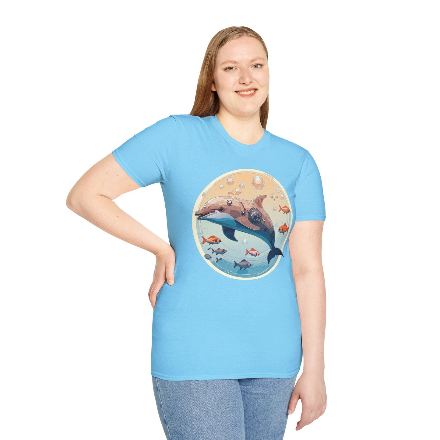 Dolphin Shirt Unisex Softstyle Tee 100 Percent Ring Spun Cotton Breathable Gildan 64000