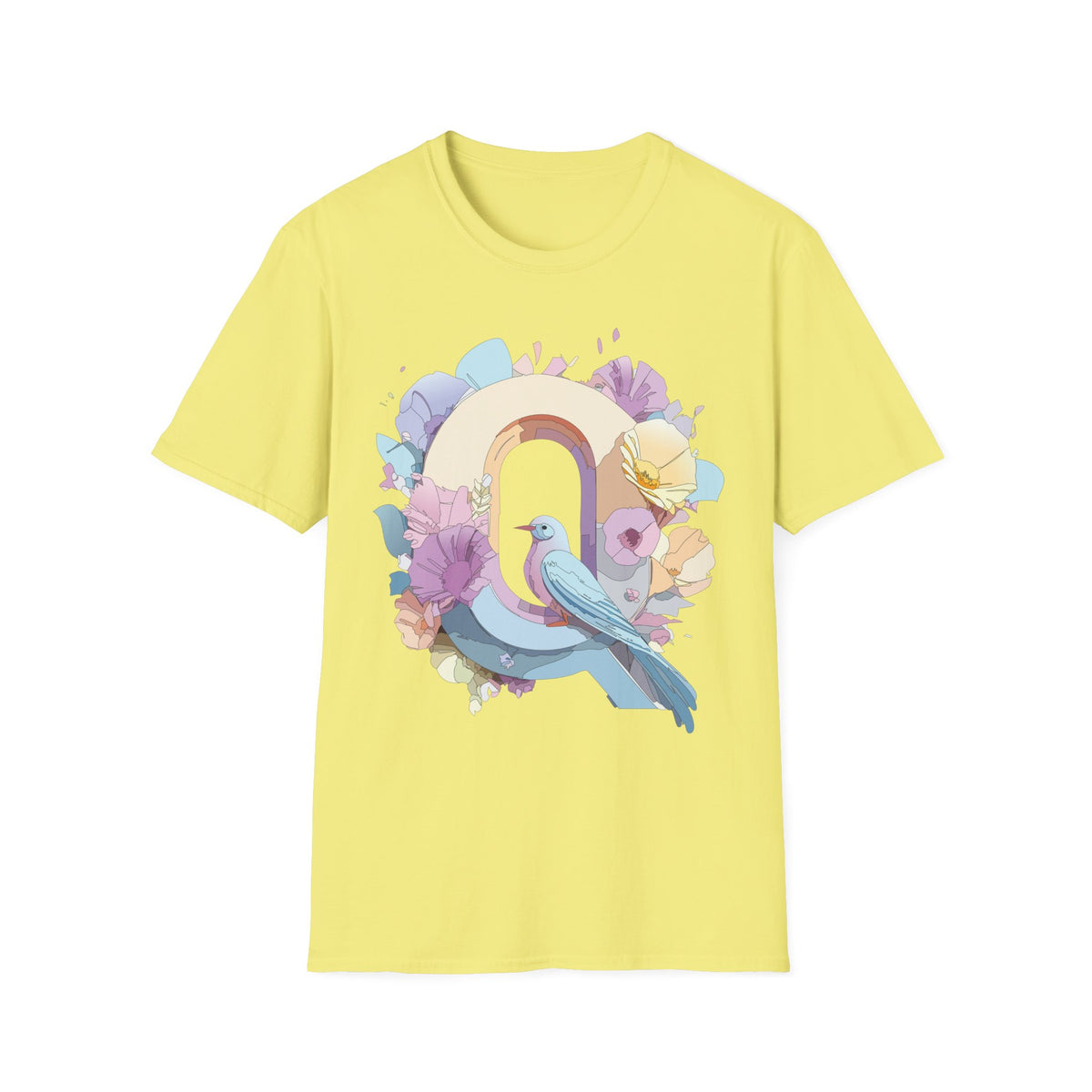Pastel Bird Rainbow T-Shirt Q Floral Arch, Soft Spring Colors