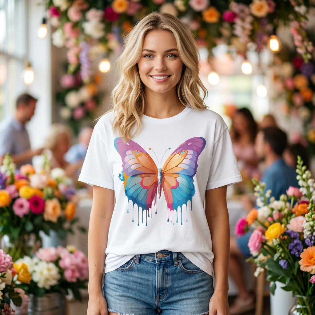 Butterfly Graphic Unisex Cotton Bella+Canvas Tee with Art Design n98