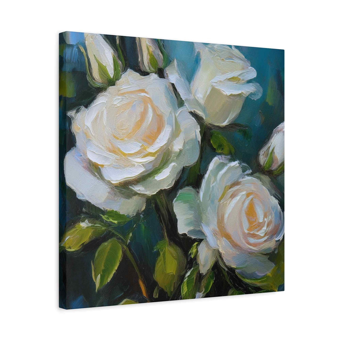 White Roses Print Canvas, Roses Oil Paint Print 20x20, 24x24, 30x30, 32x32, 36x36, Floral Art Design Print Non-Frame MC-20
