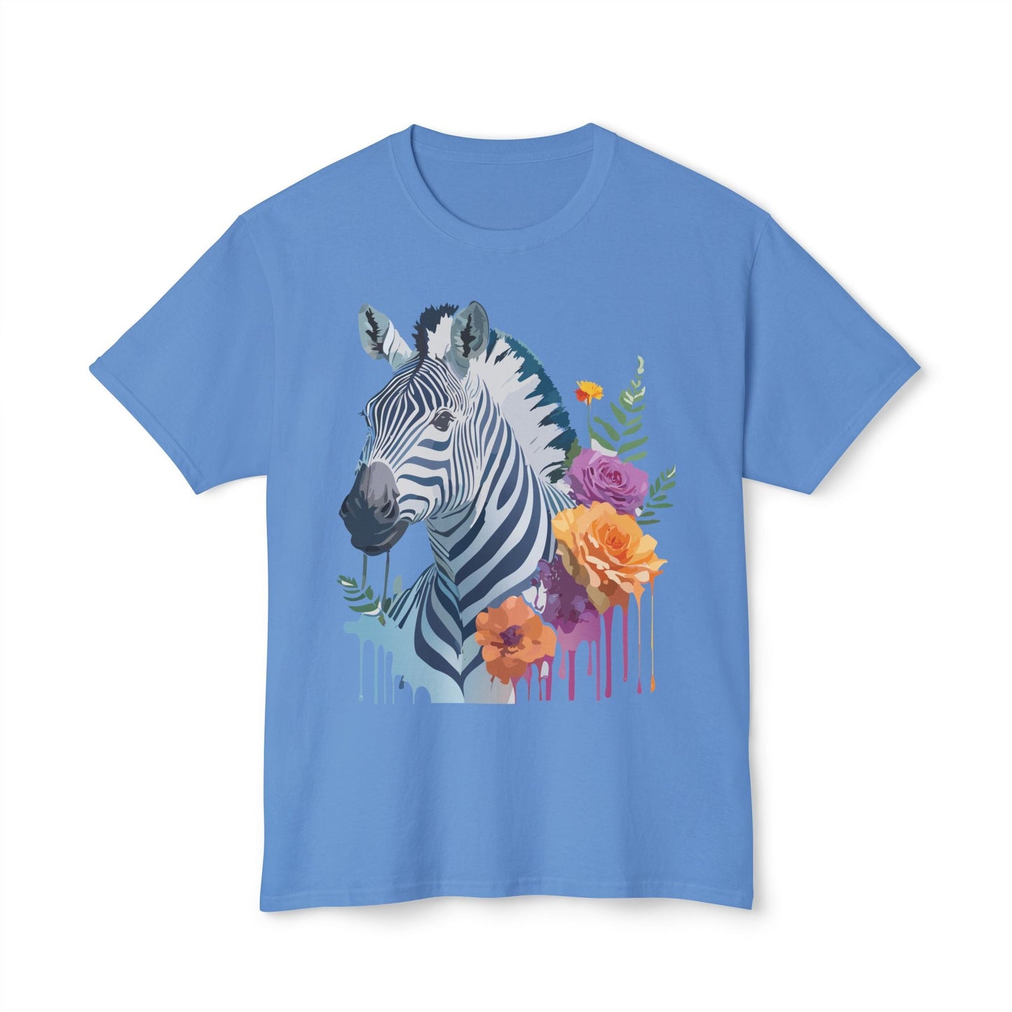 Unisex Zebra T Shirt With Floral Art Print Premium HD Cotton Jersey Tee Made In USA