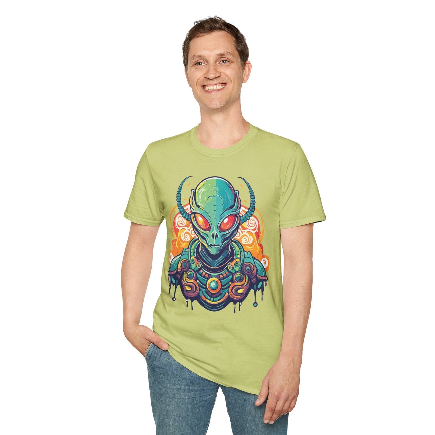 Cosmos Alien T Shirt Unisex Softstyle Cotton Tee With Space Artwork Graphic Design