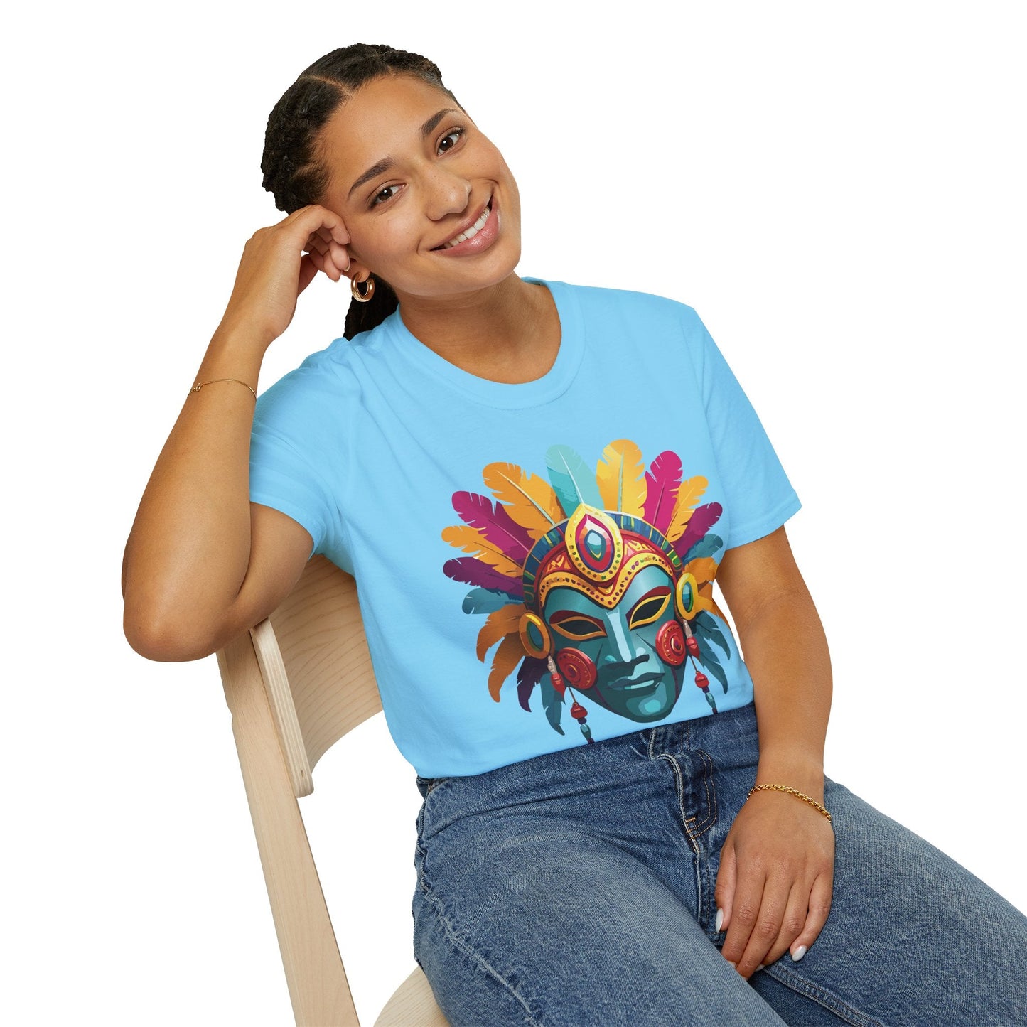 Mask Tee Shirt Unisex Short Sleeve Graphic Tee Masquerade Design 100 Percent Ring Spun Cotton