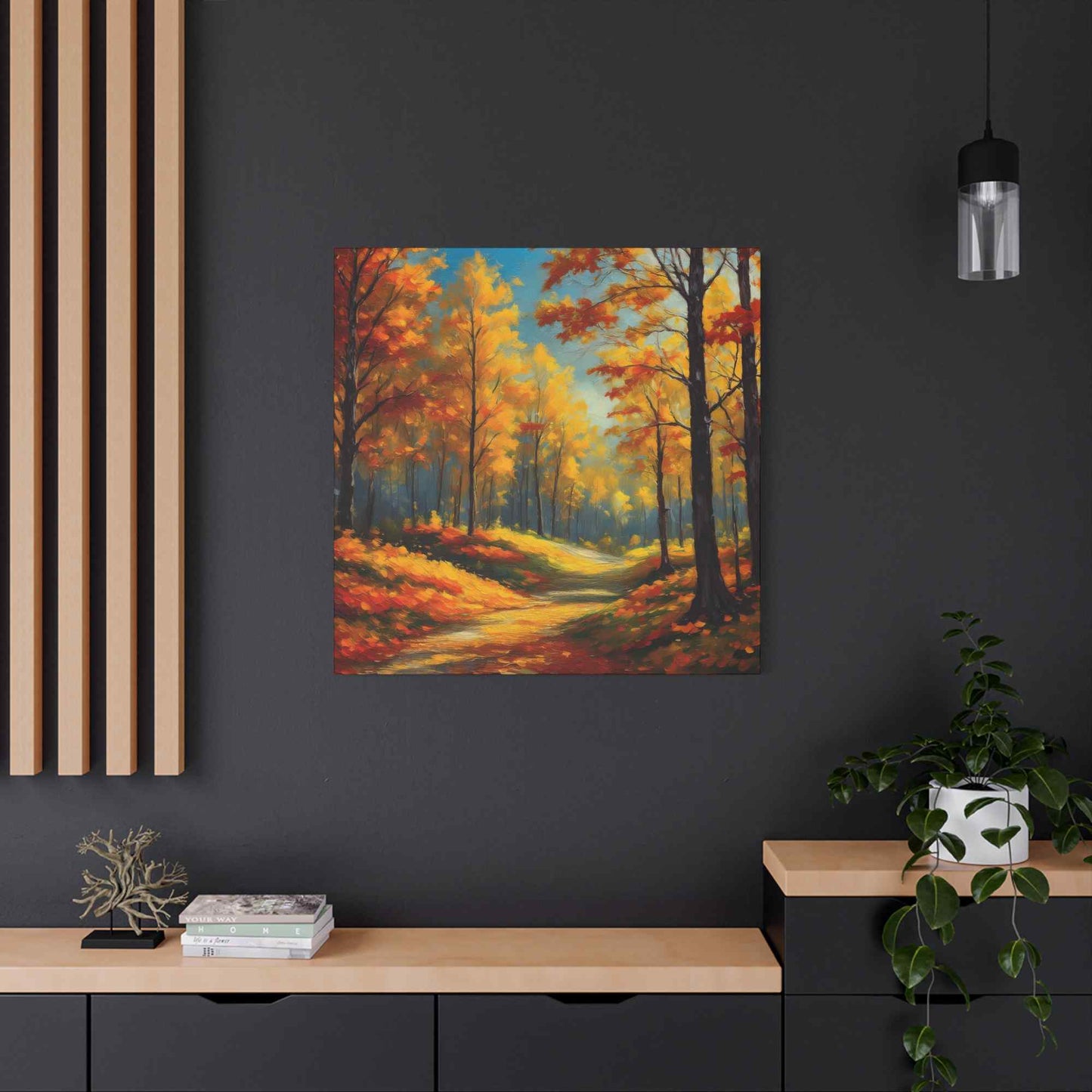 Fall Forest Print Canvas, Oil Paint Print 20x20, 24x24, 30x30, 32x32, 36x36 Art Design Canvas Pine-Wood Inner Frame MC-102