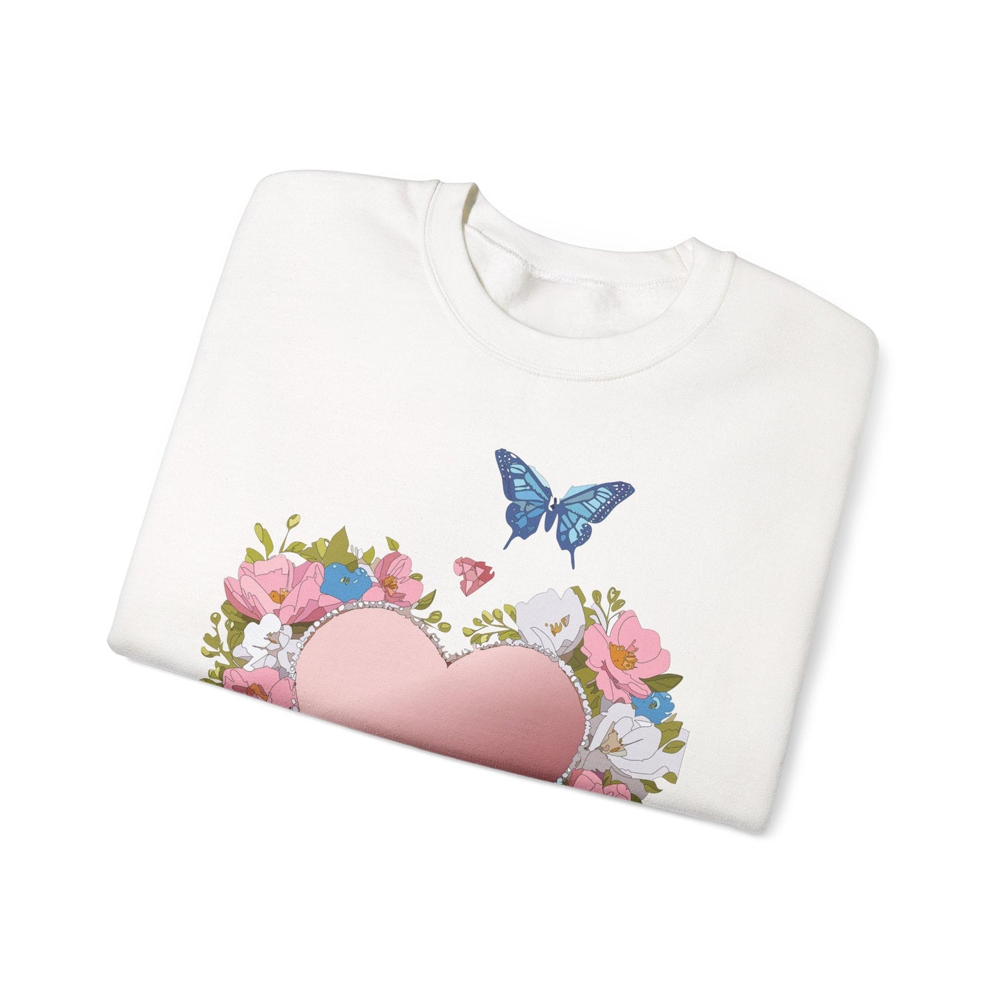 Unisex Floral Heart Sweatshirt Valentines Day Love Crewneck Gildan 18000 50/50 Cotton Polyester