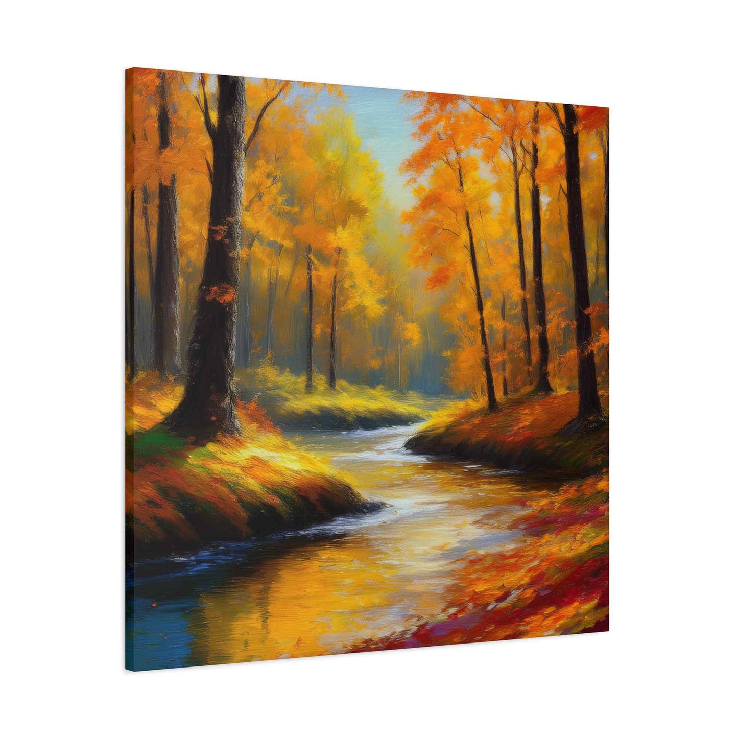 Fall Forest Print Canvas, Oil Paint Print 20x20, 24x24, 30x30, 32x32, 36x36 Art Design Print Pine-Wood Inner Frame MC-99