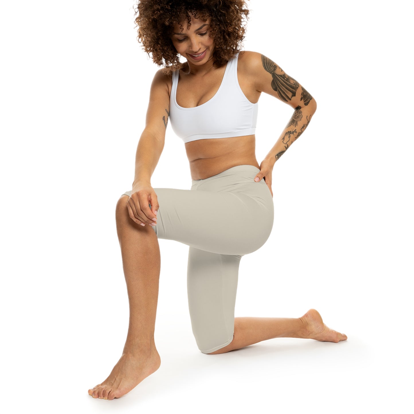 Bone Color Women's Brushed Suede Poly Span Casual Capri Leggings XS-2XL