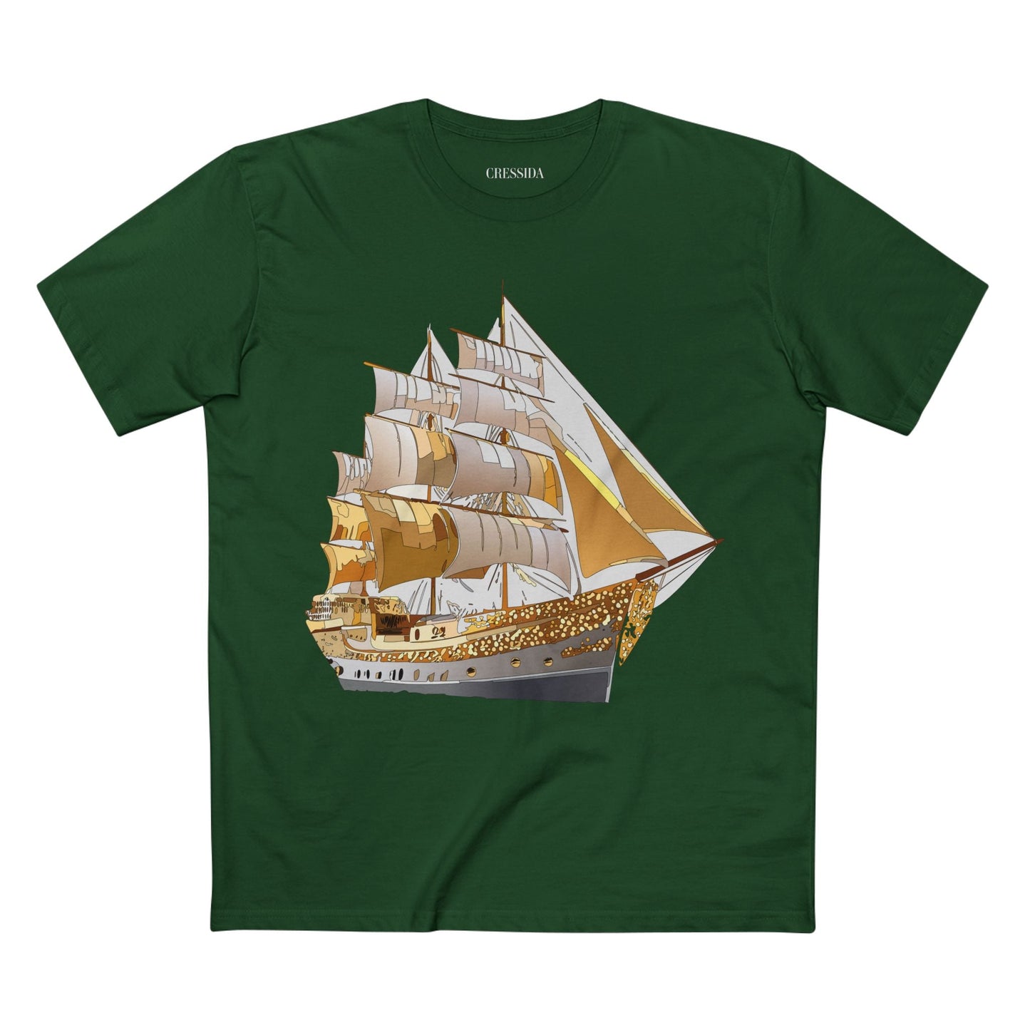 Ship Graphic Unisex 100 Cotton T-Shirt with Gold Frigate Art Design 21