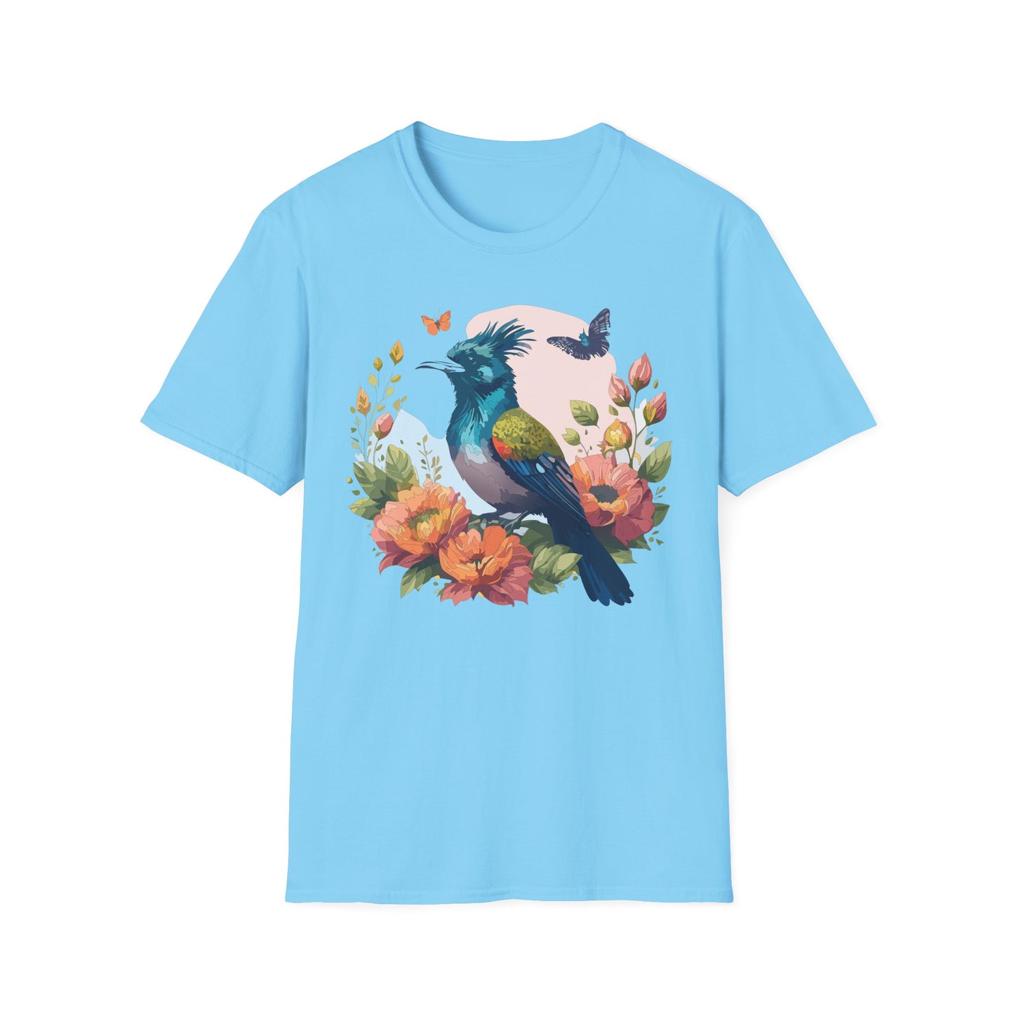 Bird Floral Tee Colorful Native New Zealand Bird Graphic T-Shirt Unisex Cotton Short Sleeves Tee Shirt with Bird 8