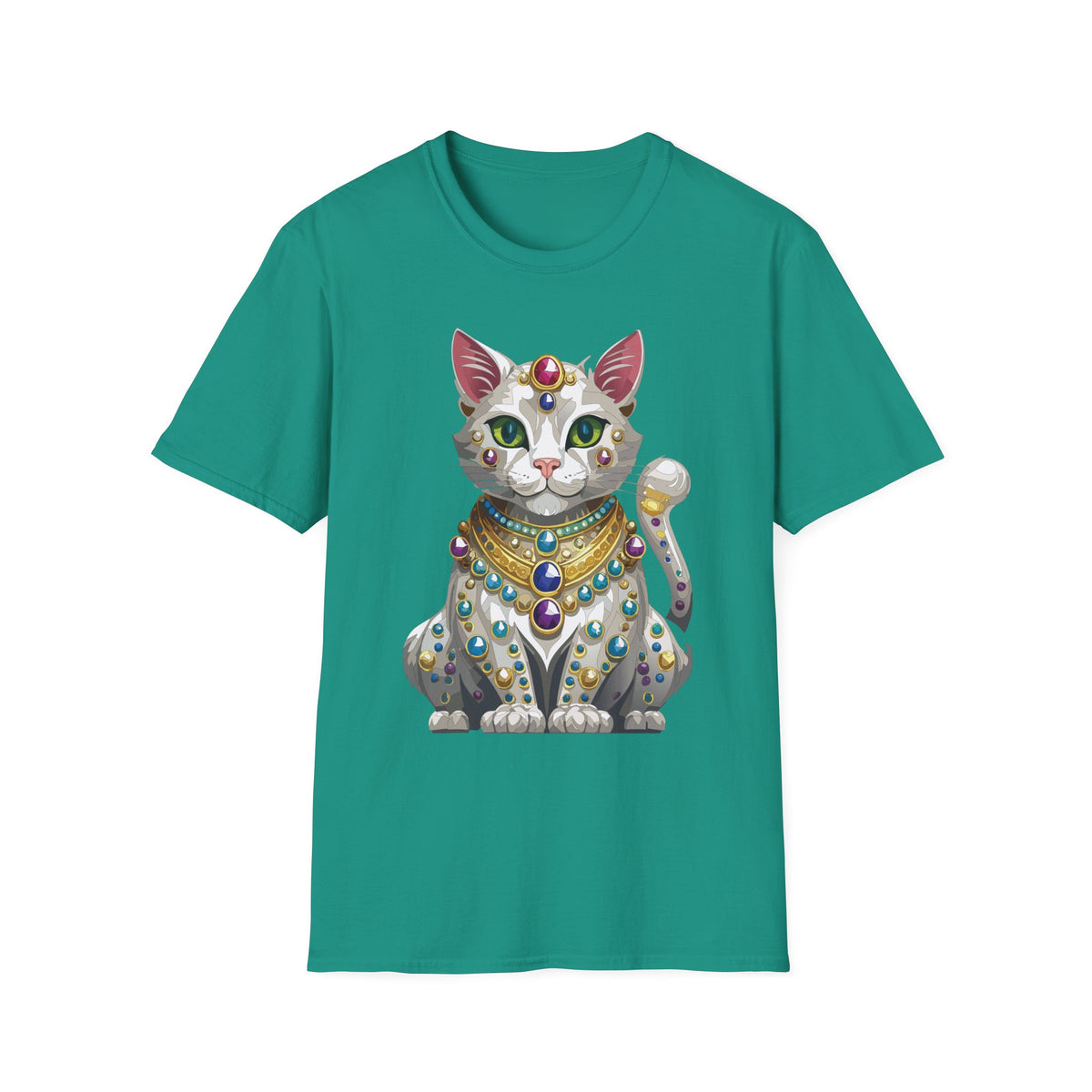 Jeweled Egyptian Cat T-Shirt | Regal Cat Illustration, Gemstone Pharaoh Design