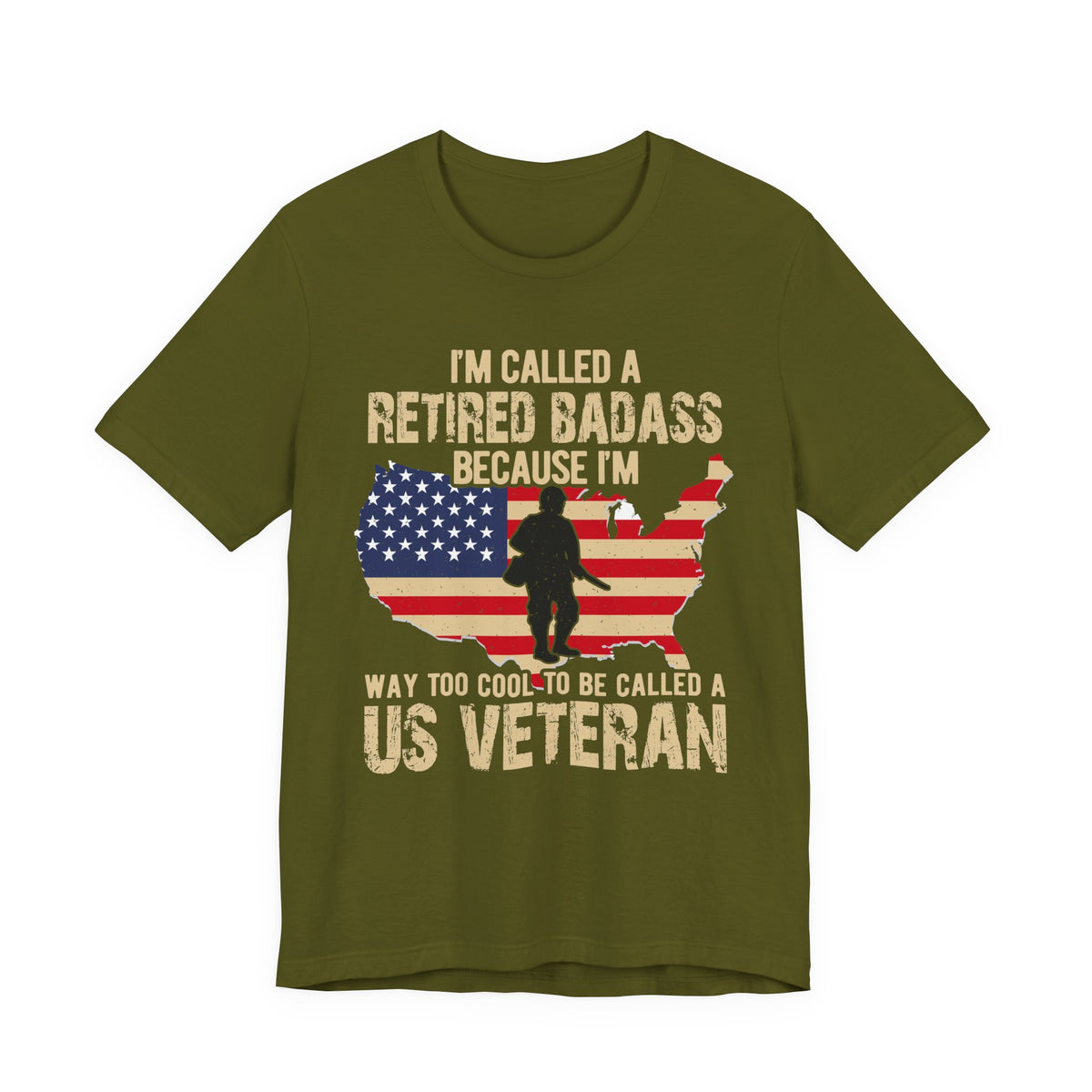 Retired Badass US Veteran T-Shirt American Flag Silhouette Unisex Cotton v22