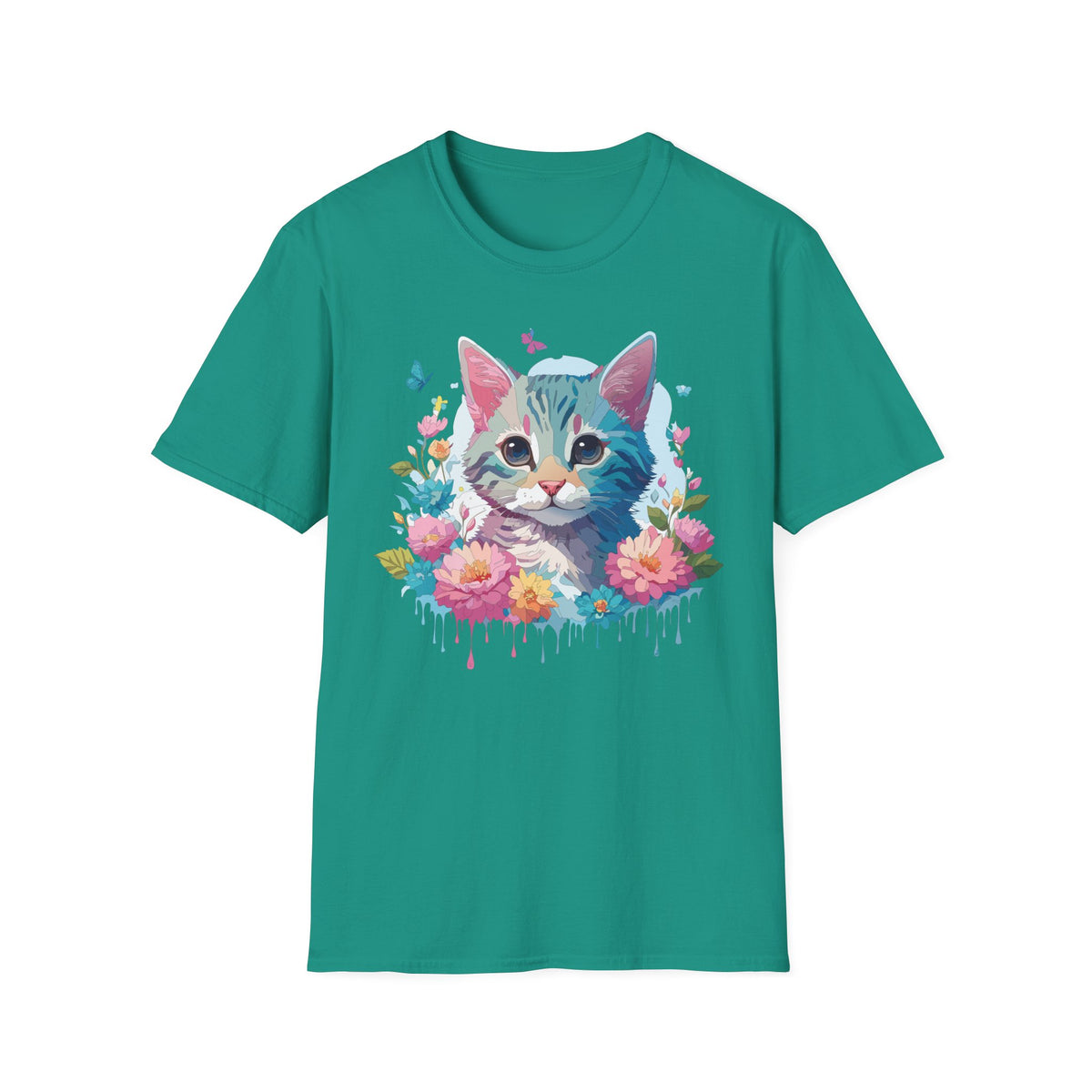 Watercolor Kitten Floral Tee | Cat Face T-Shirt, Spring Floral Design
