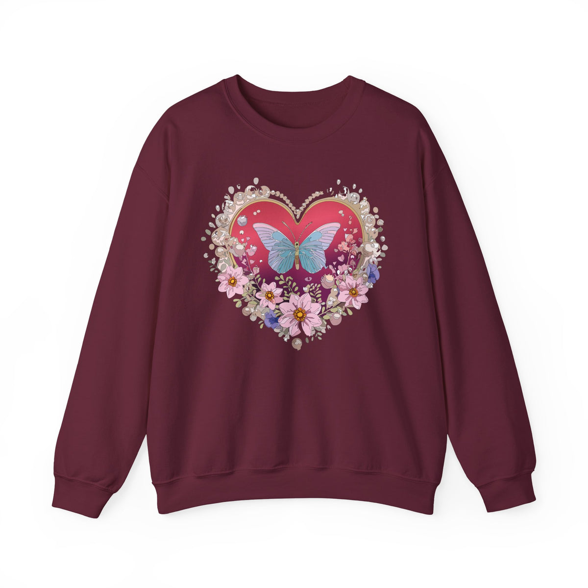 Floral Heart Love Graphic Valentine's Day Sweatshirt Unisex 50/50 Cotton-Poly Sweatshirt w42