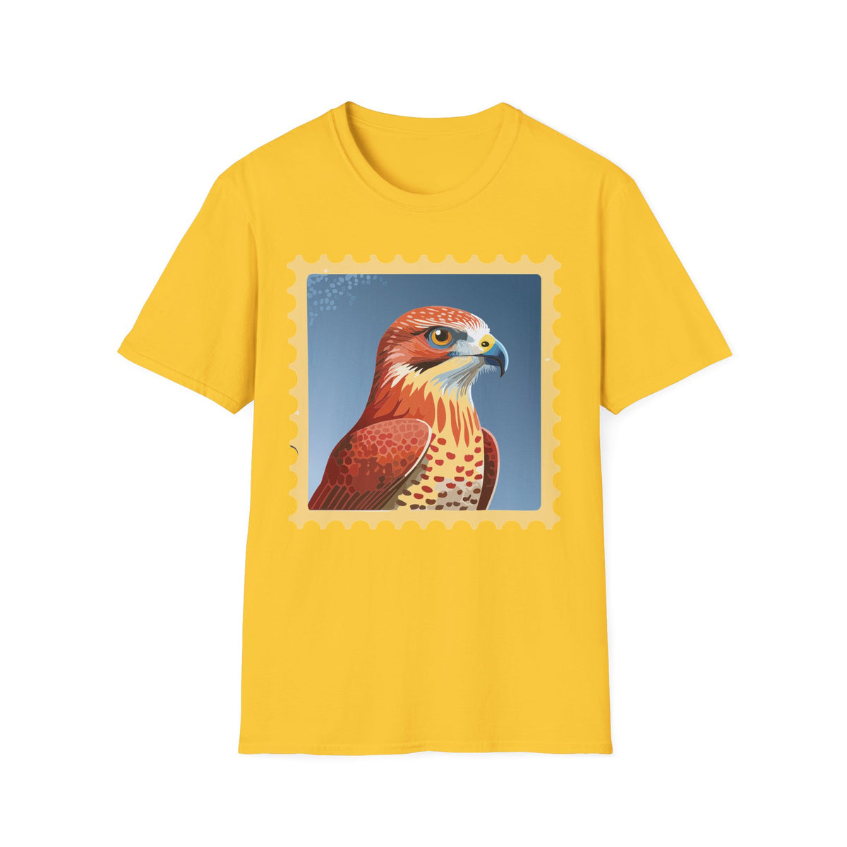 Red Hawk Portrait T-Shirt | Falcon Stamp Graphic Tee Unisex 100 Cotton Gildan T-Shirt