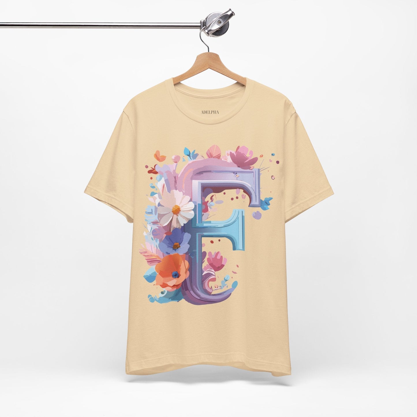 Letter F Graphic Tee Unisex Vintage Style Shirt Featuring Adelpha Artwork Premium Short Sleeve