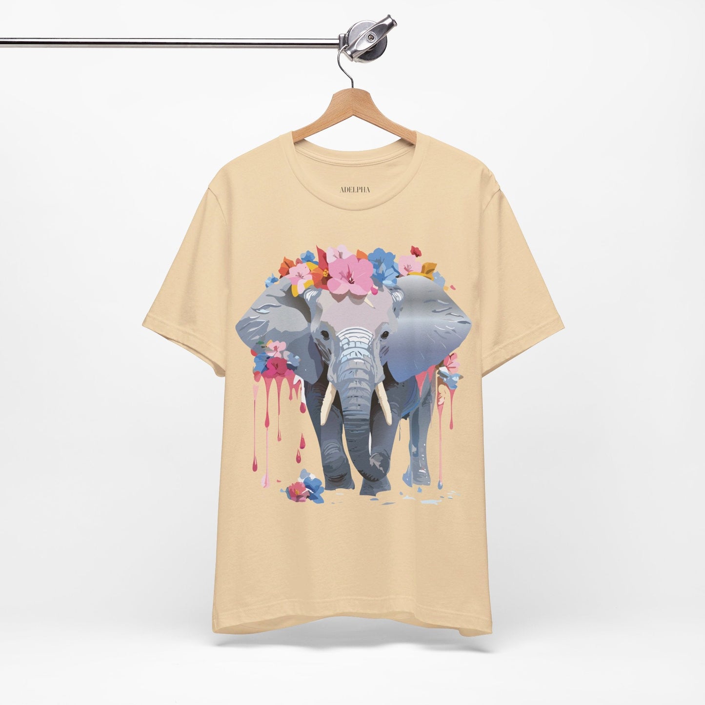 Elephant Graphic Tee Unisex Short Sleeve Jersey With Vintage Inspired Adelpha Artwork