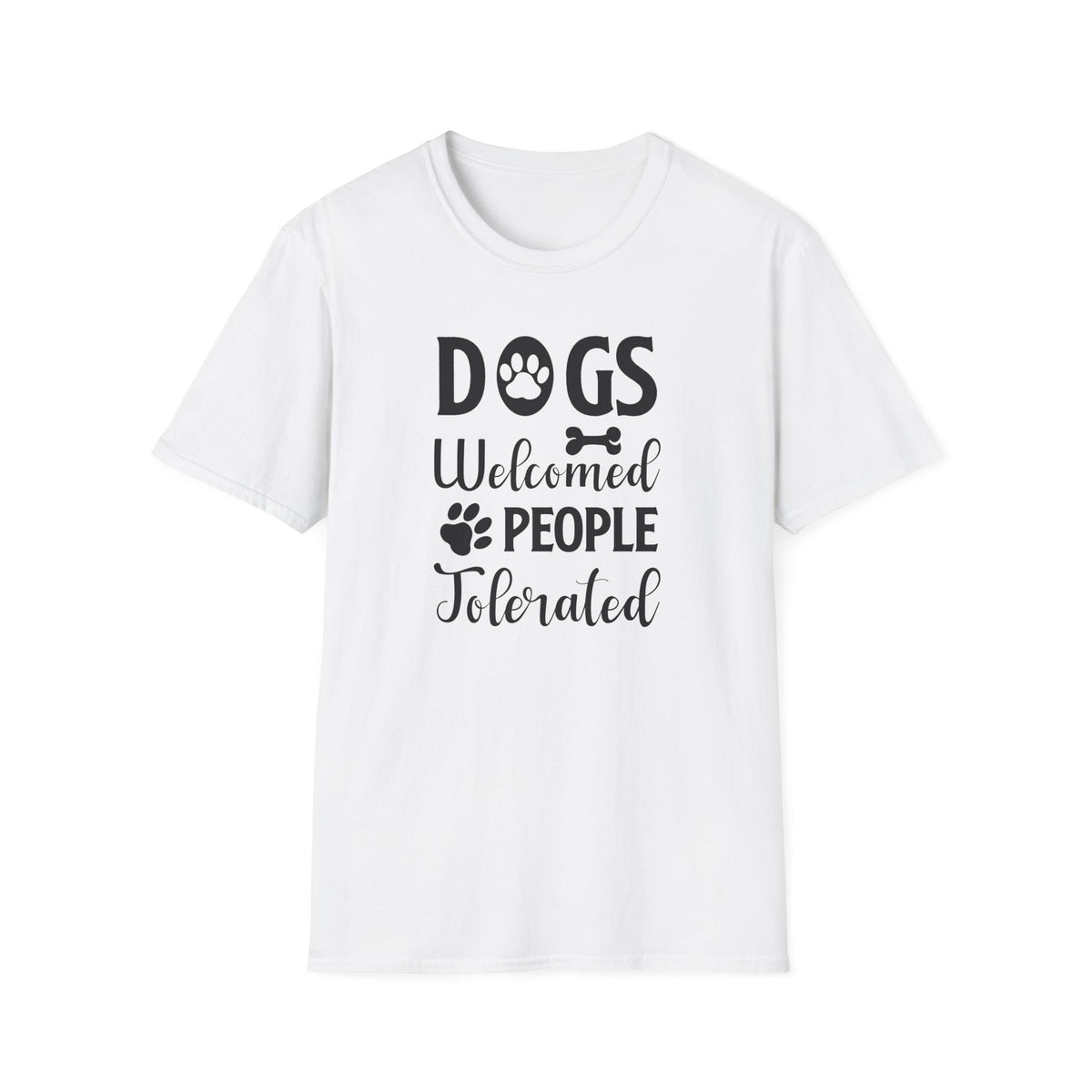 Dog Lover Unisex Cotton T-Shirt - Gildan Softstyle 64000 Dogs Welcomed, People Tolerated Funny Paw Print Tee