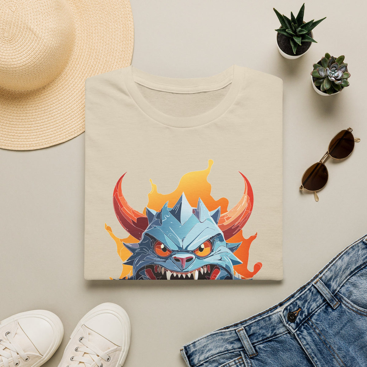 Monster Dragon T-Shirt — Fierce Fire-Breathing Creature Cartoon Graphic Tee Unisex 100 Cotton Gildan T-Shirt