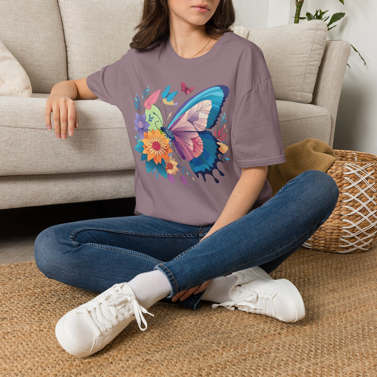 Watercolor Butterfly Floral Graphic Design Unisex 100 Cotton Gildan T-Shirt