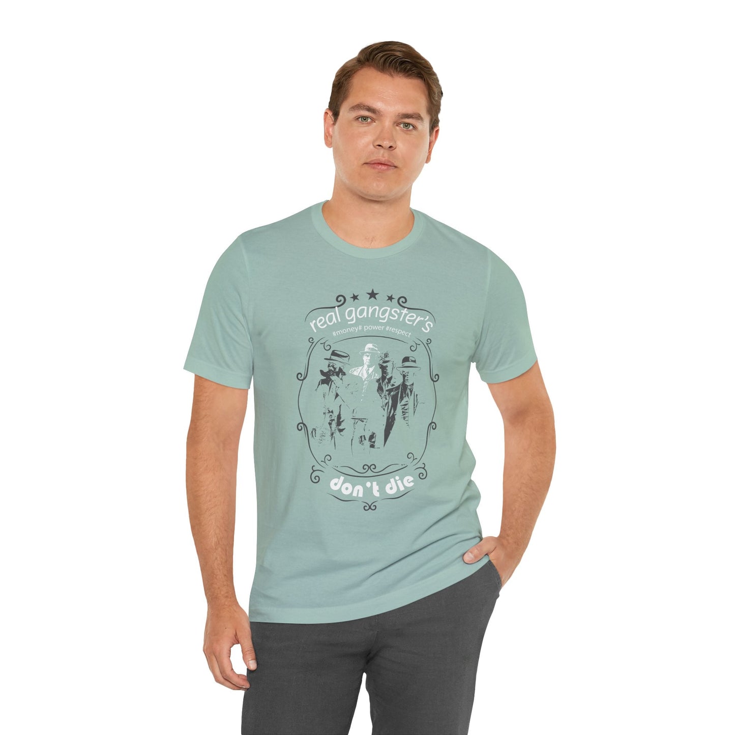Real Gangsters Don't Die T-Shirt Vintage Outlaw Illustration Retro Biker Tee A-3
