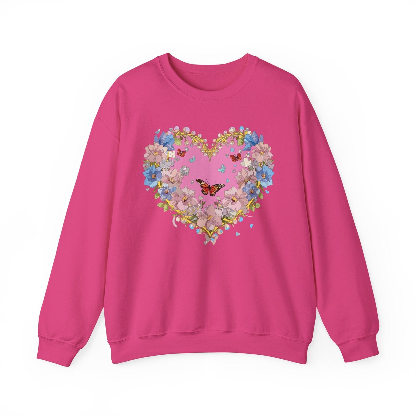 Floral Heart Sweatshirt Unisex Crewneck Gildan 18000 Fifty Fifty Cotton Polyester Valentine's Day