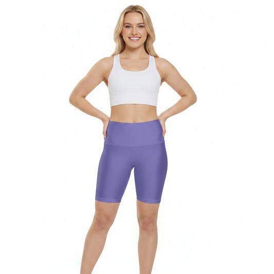 Night Lilac Purple High-Waist Women's Workout Shorts — Comfortable AOP Fitness Biker Shorts