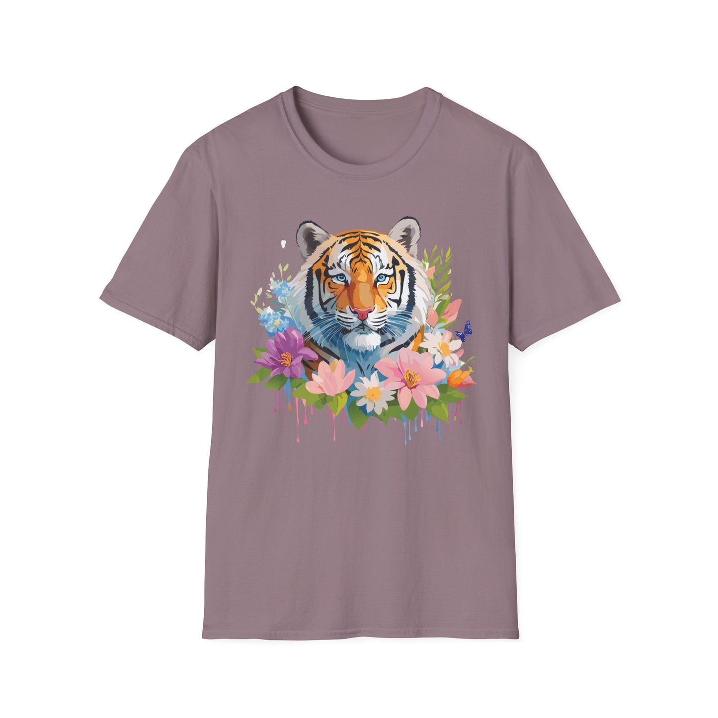 Tiger Print Unisex Softstyle T Shirt 100 Percent Ring Spun Cotton Tee