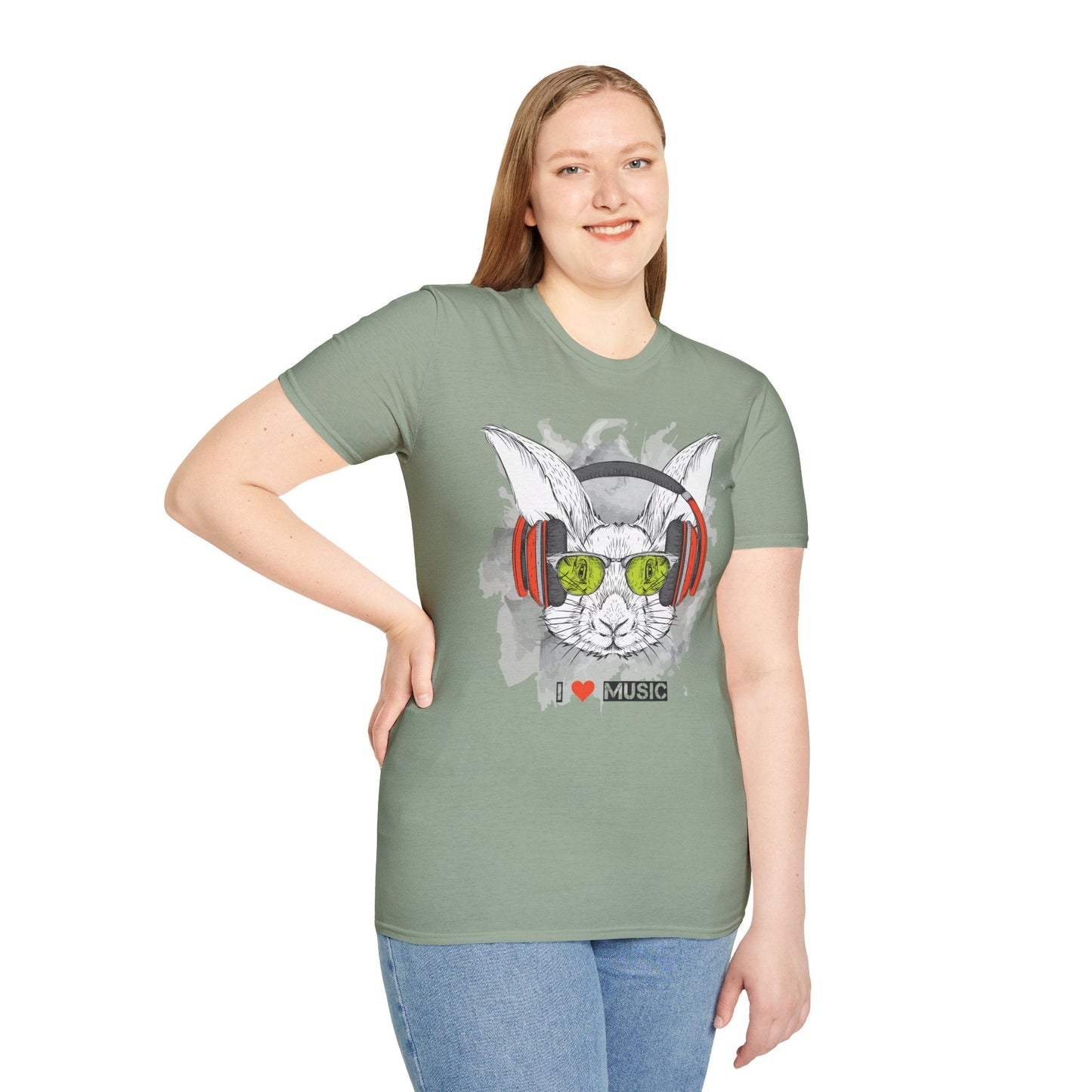 I Love Music Animals Shirt With Headphones Unisex Softstyle Tee 100 Percent Ring Spun Cotton