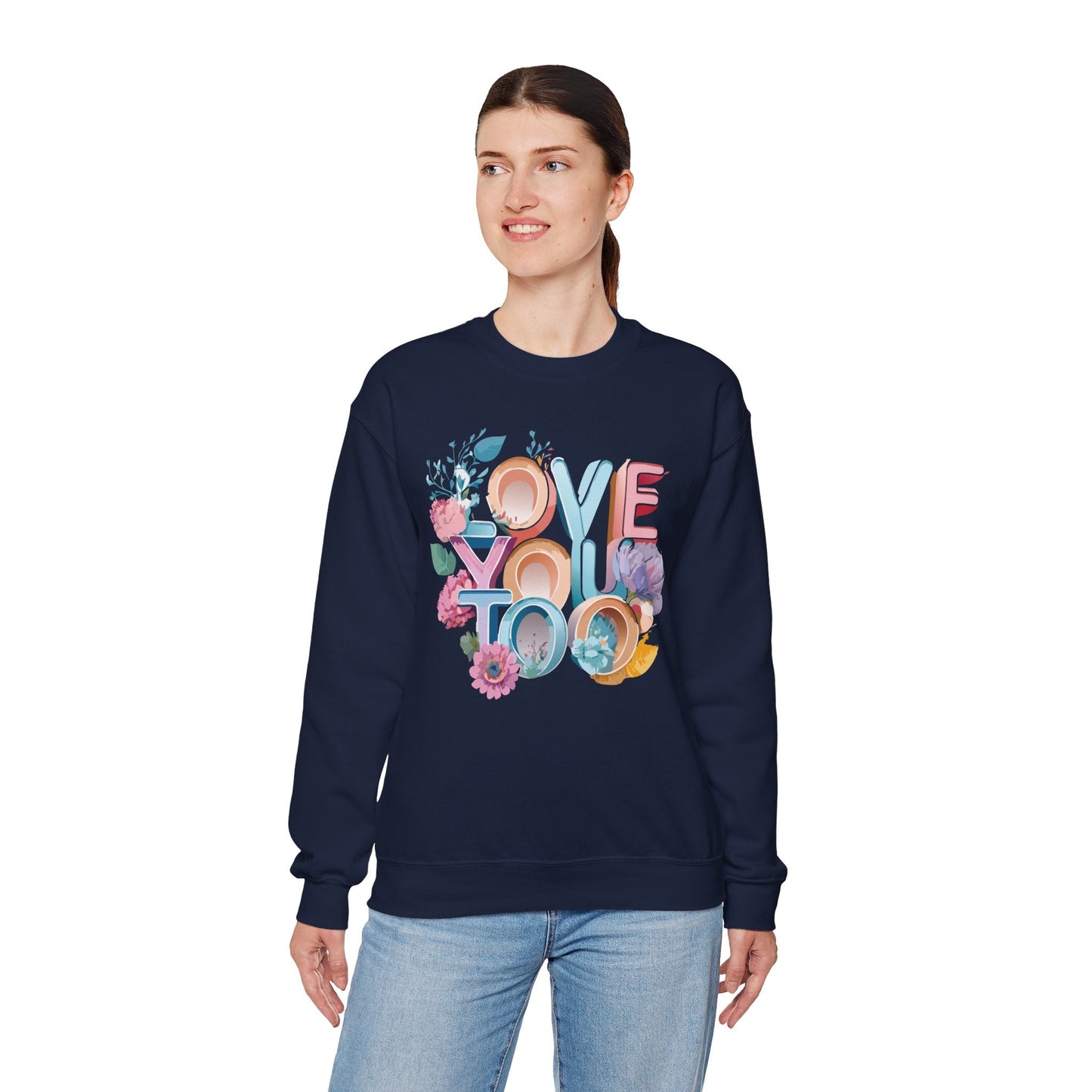 Floral Love Sweatshirt Valentines Day Unisex Crewneck Gildan 18000 Heavy Blend Warm