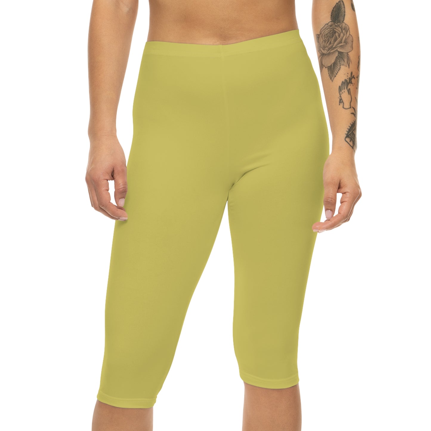 Golden Sand Color Women's Brushed Suede Poly Span Casual Capri Leggings XS-2XL