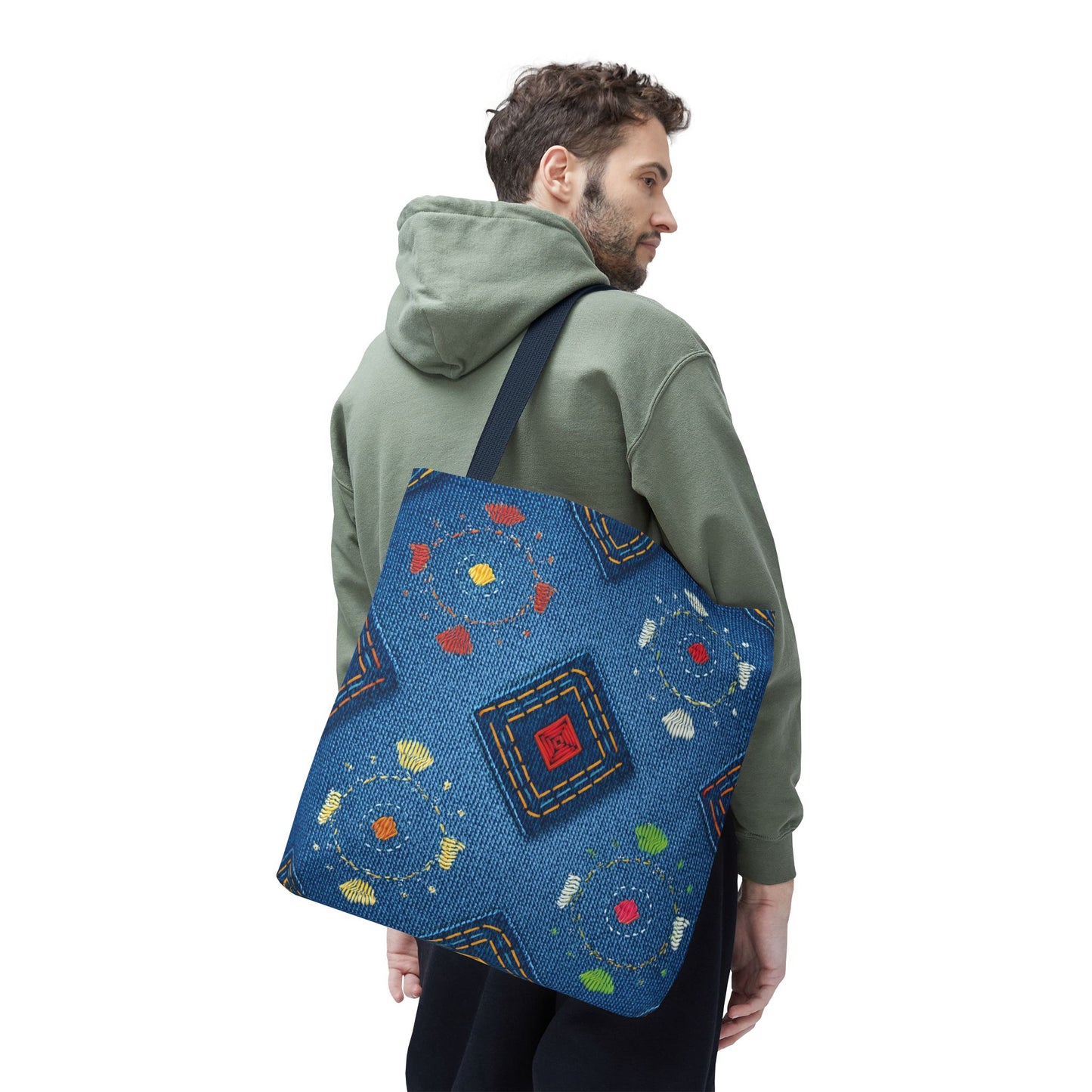 Diwali Graphic Denim Fabric Imitation Print Unisex Canvas Bag Poly Spun 3 Sizes Tote Bag 205-24