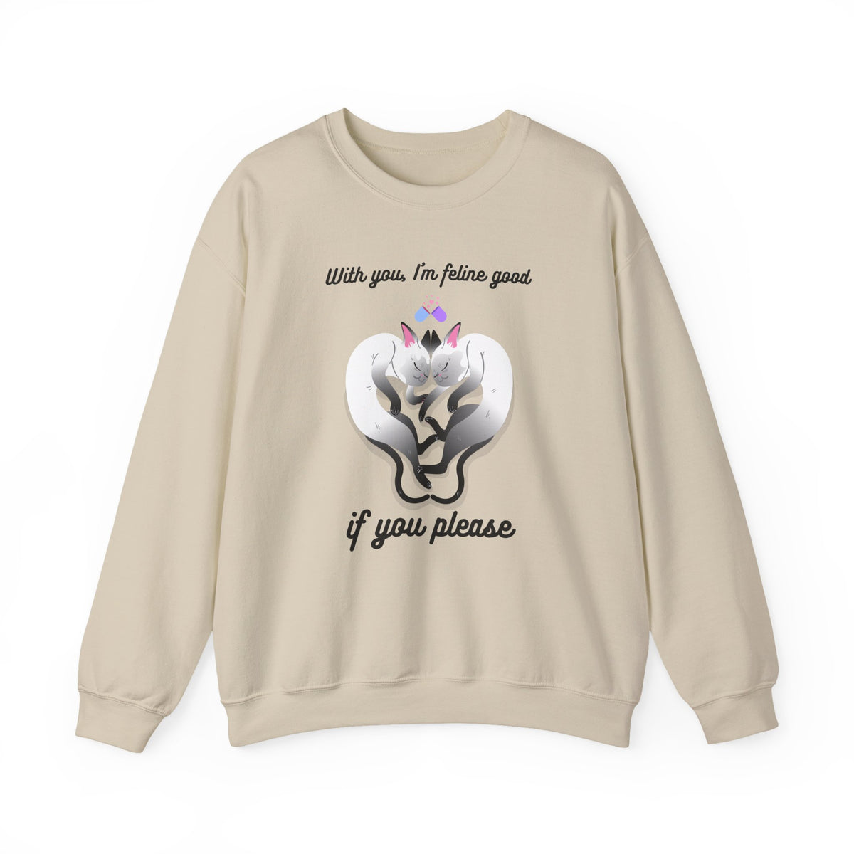 Cat Graphic Valentine's Day Sweatshirt Unisex 50/50 Cotton-Poly Animal Sweatshirt w19