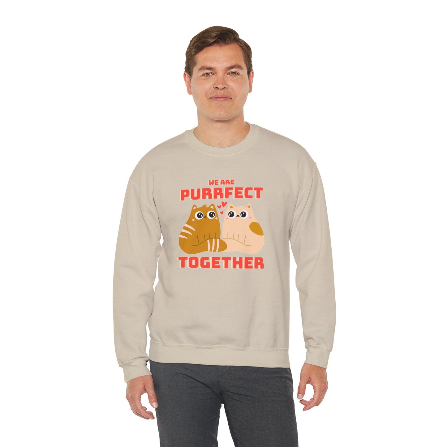 Cat Heart Sweatshirt Unisex 50/50 Cotton-Poly Blend Valentine Gift For Cat Lovers