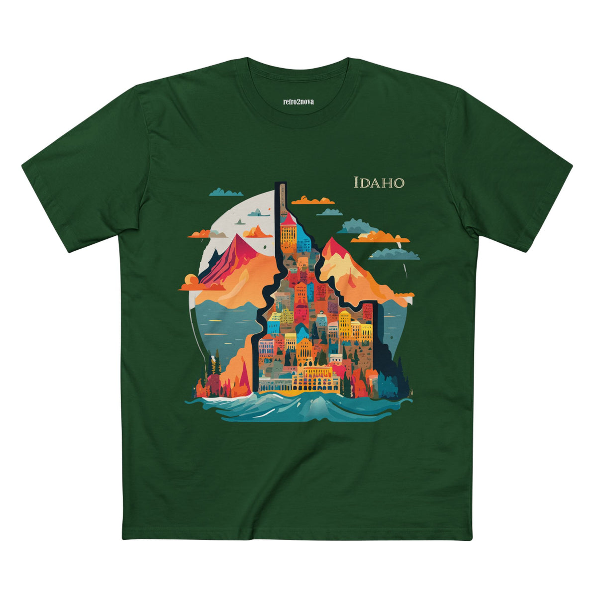 Idaho Mountain Cityscape T-Shirt | State Travel Graphic Tee