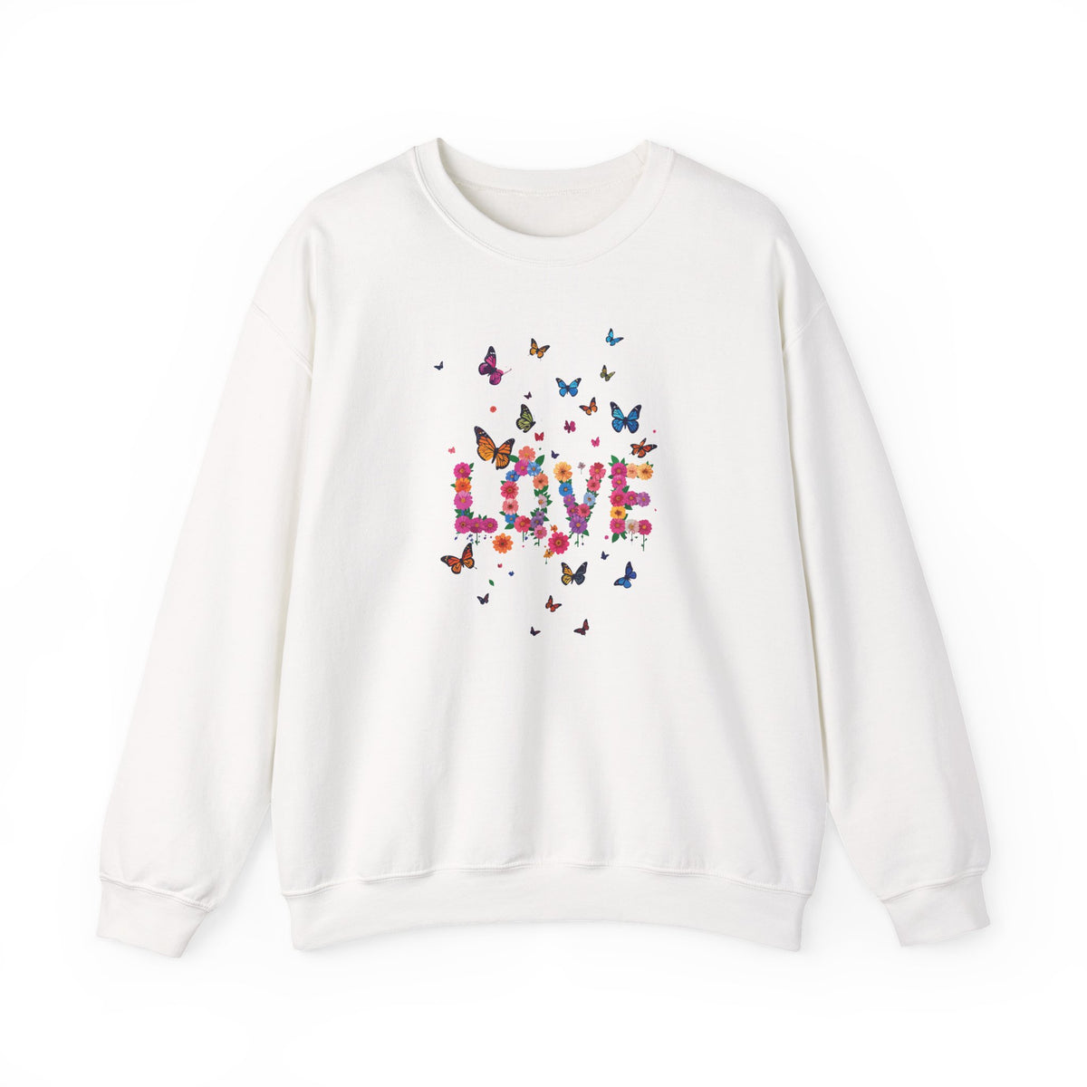 Unisex Floral Love Sweatshirt, Love Floral Sweatshirt, Floral Butterfly Sweatshirt, 50/50 Cotton-Poly Valentine's Day Sweatshirt 08
