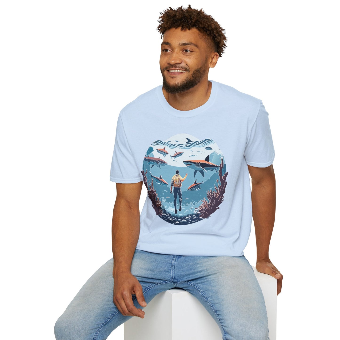 Ocean Theme Unisex Softstyle T Shirt 64000 Cotton Tee With Ocean Art Design Breathable
