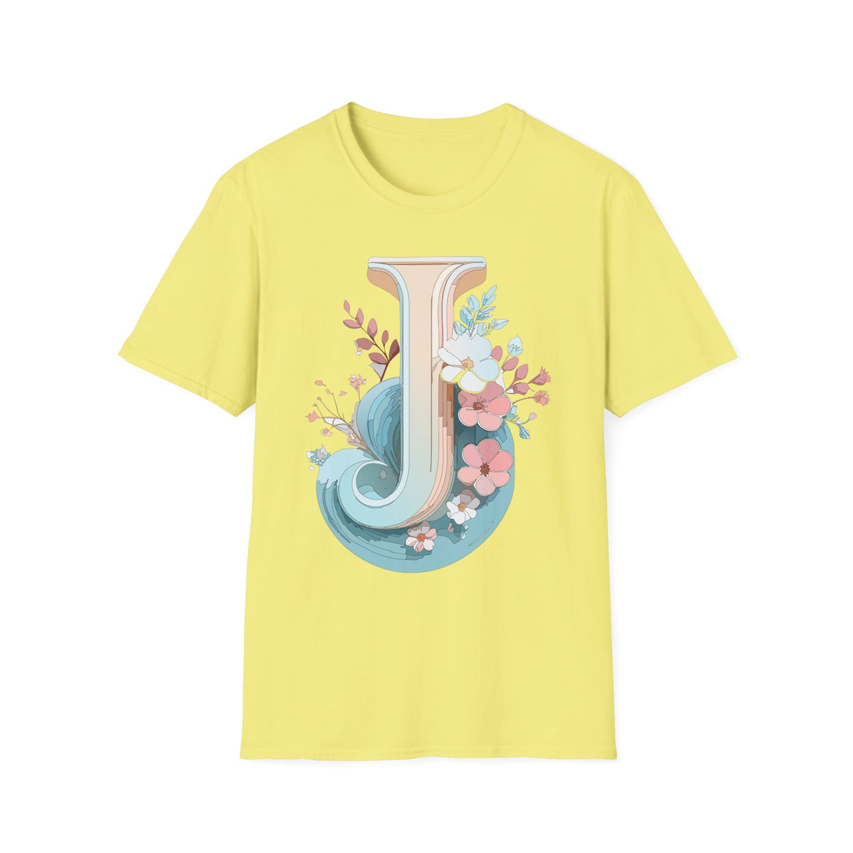 Floral Monogram J Letter T-Shirt | Vintage Botanical Initial