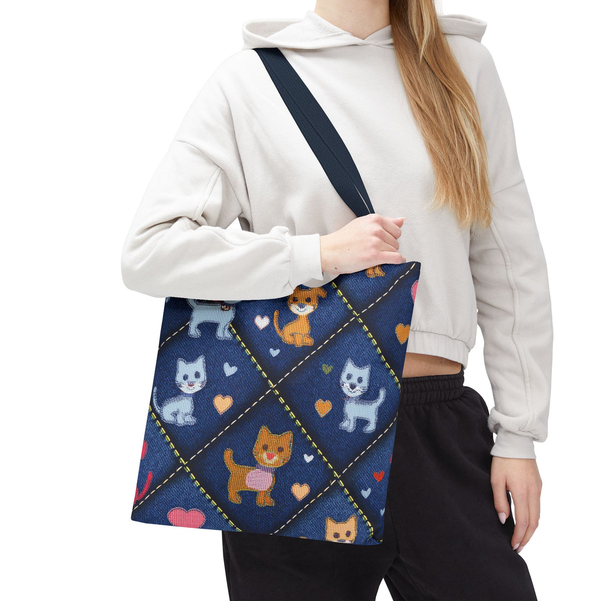 Love Day Graphic Design Denim Fabric Imitation Print Unisex Canvas Bag POLY 3 Sizes Tote Bag 201-2