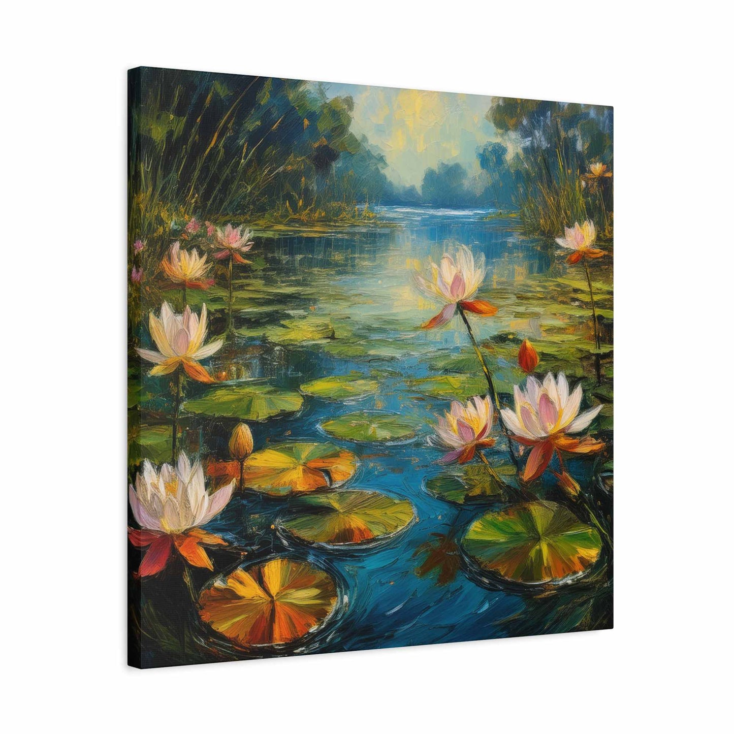 Water Lilies Print Canvas, Oil Paint Print 20x20, 24x24, 30x30, 32x32, 36x36 Art Design Print Pine-Wood Inner Frame MC-62